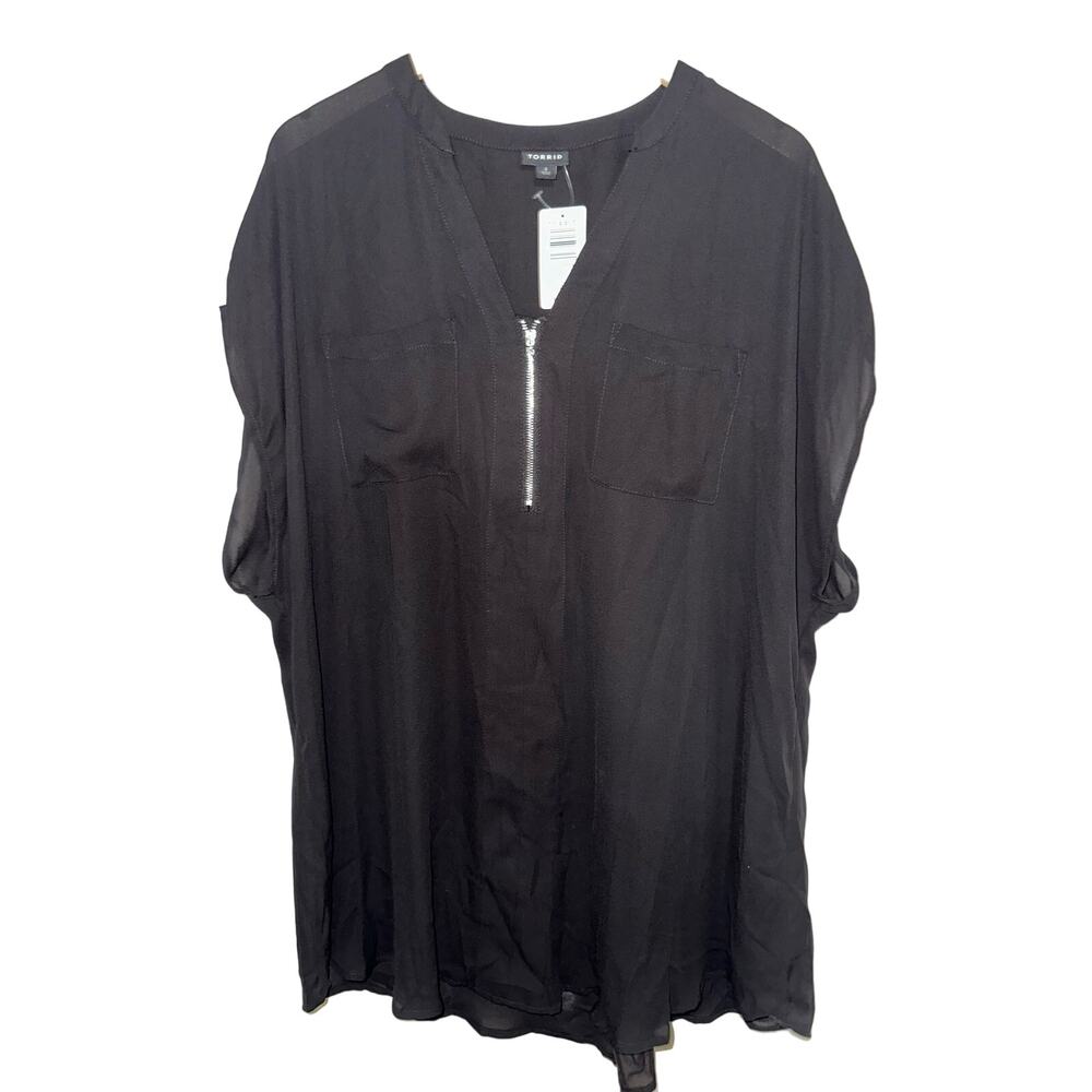 NWT Torrid Zipper Front Black Plus Size 2X Blouse Goth Office Career Work Tunic